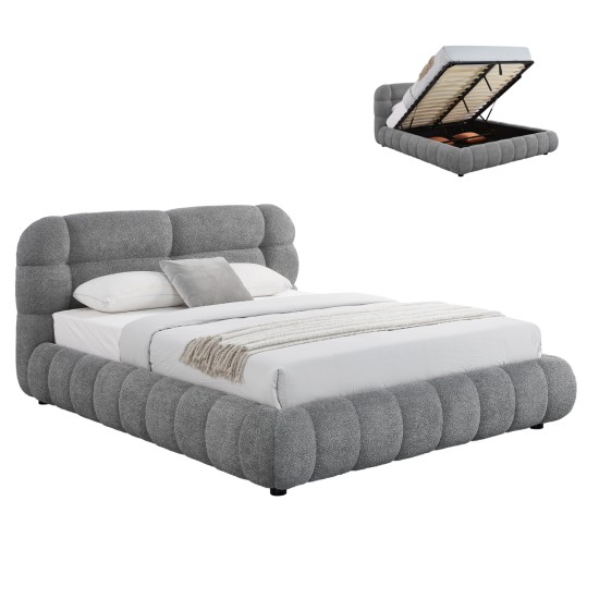 ΚΡΕΒΑΤΙ ΜΕ ΑΠΟΘ.ΧΩΡΟ MOLEN HM730.01 ΓΚΡΙ ΜΠΟΥΚΛΕ ΥΦΑΣΜΑ--ΓΙΑ ΣΤΡΩΜΑ 160x200εκ