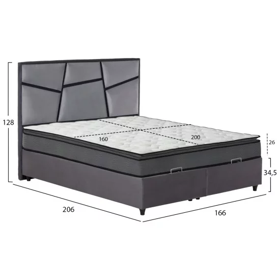 ΚΡΕΒΑΤΙ ΔΙΠΛΟ ΜΕ ΣΤΡΩΜΑ & ΑΠΟΘ.ΧΩΡΟ IRIDA HM21166 ΓΚΡΙ ΒΕΛΟΥΔΟ--ΓΙΑ 160x200εκ