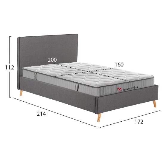 ΚΡΕΒΑΤΙ ΔΙΠΛΟ ΜΕ ΣΤΡΩΜΑ INDRA HM10769.01 ΓΚΡΙ ΥΦΑΣΜΑ--ΓΙΑ ΣΤΡΩΜΑ 160x200εκ
