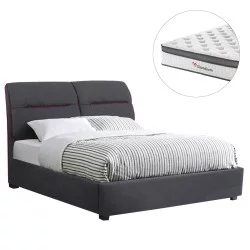 ΚΡΕΒΑΤΙ ΔΙΠΛΟ ΜΕ ΣΤΡΩΜΑ KENDRA HM10804 ΓΚΡΙ ΥΦΑΣΜΑ--ΓΙΑ ΣΤΡΩΜΑ 150x200εκ
