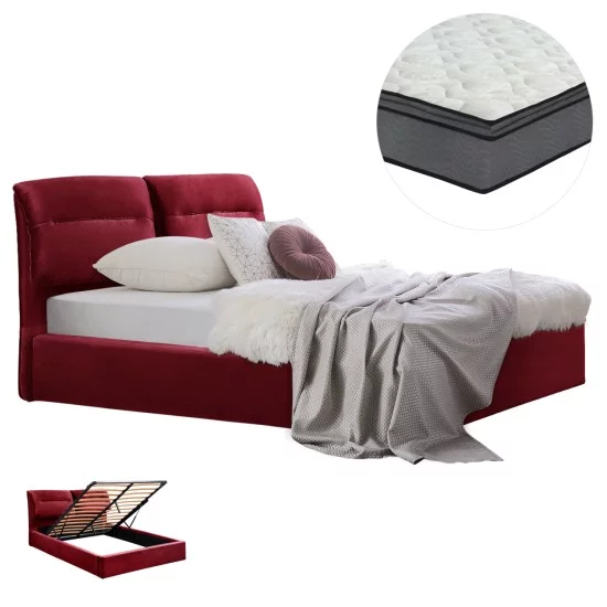 ΚΡΕΒΑΤΙ ΔΙΠΛΟ & ΣΤΡΩΜΑ KENDRA HM10720.06 ΚΟΚΚΙΝΟ ΒΟΥΡΓΟΥΝΔΙΑΣ ΒΕΛΟΥΔΟ--ΑΠΟΘ.ΧΩΡΟΣ--160x200εκ