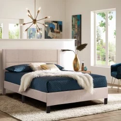 ΚΡΕΒΑΤΙ ΔΙΠΛΟ & ΣΤΡΩΜΑ TRILLOP HM10763.03 ΜΠΕΖ ΥΦΑΣΜΑ--ΓΙΑ 160x200εκ