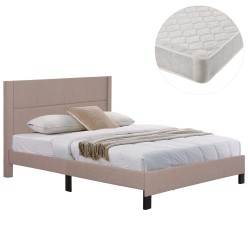 ΚΡΕΒΑΤΙ ΔΙΠΛΟ & ΣΤΡΩΜΑ TRILLOP HM21202.15 ΜΠΕΖ ΥΦΑΣΜΑ--ΓΙΑ 160x200εκ