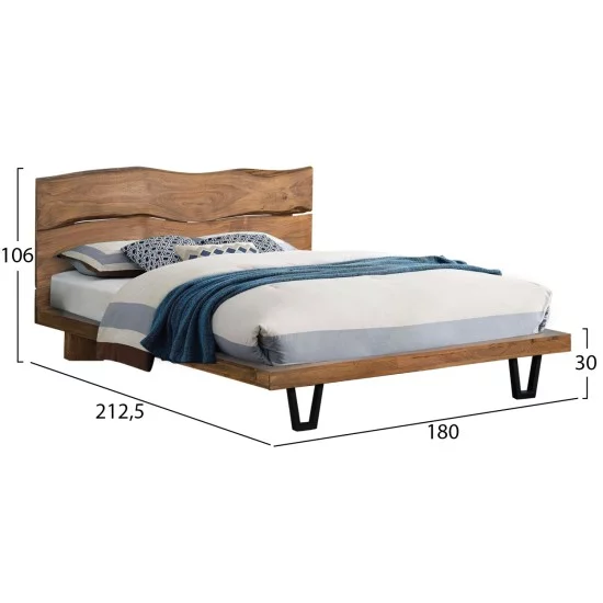 ΚΡΕΒΑΤΙ NICOLE HM8218.11 ΑΠΟ ΜΑΣΙΦ ΞΥΛΟ ΑΚΑΚΙΑΣ 212,5x180x106εκ. ΓΙΑ ΣΤΡΩΜΑ 160Χ200
