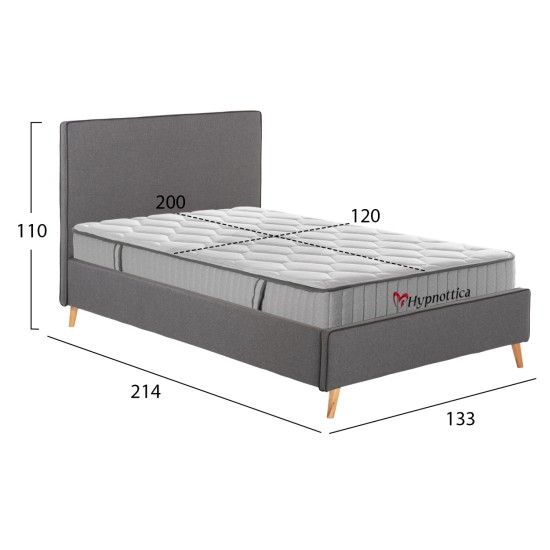 ΚΡΕΒΑΤΙ ΗΜΙΔΙΠΛΟ ΜΕ ΣΤΡΩΜΑ MAYLIN HM10758.10 ΓΚΡΙ ΥΦΑΣΜΑ--ΣΤΡΩΜΑ 120Χ200εκ