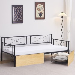 ΚΡΕΒΑΤΙ-ΚΑΝΑΠΕΣ BERNIE HM21120.02 ΜΑΥΡΟΣ ΜΕΤΑΛ.ΣΚΕΛΕΤΟΣ & 2 SONAMA ΣΥΡΤΑΡΙΑ-190x90εκ.