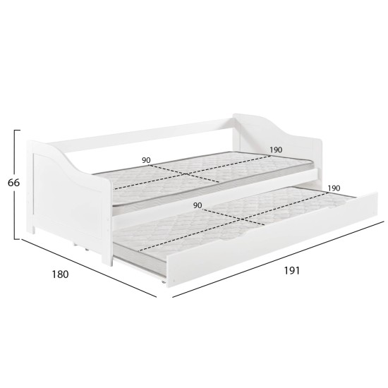 ΚΡΕΒΑΤΙ ΚΑΝΑΠΕΣ ΜΕ ΣΥΡΟΜΕΝΟ TRADDY HM21313 ΞΥΛΟ ΠΕΥΚΟΥ ΛΕΥΚΟ--ΜΕ 2 ΣΤΡΩΜΑΤΑ 90x190εκ
