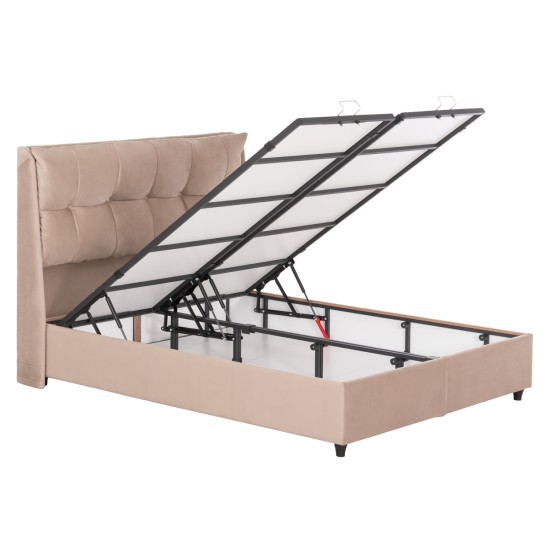 ΚΡEΒΑΤΙ ΜΕ ΑΠΟΘΗΚΕΥΤΙΚΟ ΧΩΡΟ DREAMLET HM716 ΜΠΕΖ ΒΕΛΟΥΔΟ- ΓΙΑ ΣΤΡΩΜΑ 160x200εκ.