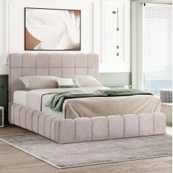 ΚΡΕΒΑΤΙ RAMON ΜΕ ΑΠΟΘ. ΧΩΡΟ HM720.10 ΥΦΑΣΜΑ TEDDY ΜΠΕΖ-ΓΙΑ ΣΤΡΩΜΑ 160x200εκ