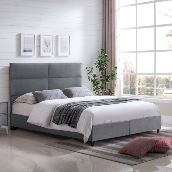 ΚΡΕΒΑΤΙ ΜΕ ΣΤΡΩΜΑ ΔΙΠΛΟ MILO HM21163 ΓΚΡΙ ΒΕΛΟΥΔΟ & ΑΠΟΘ.ΧΩΡΟΣ-ΓΙΑ 160x200εκ.
