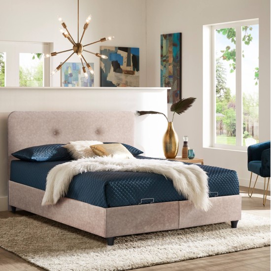 ΚΡΕΒΑΤΙ ΜΕ ΣΤΡΩΜΑ ΔΙΠΛΟ DOLORES HM21165 ΜΠΕΖ ΥΦΑΣΜΑ & ΑΠΟΘ.ΧΩΡΟΣ-ΓΙΑ 160x200εκ.