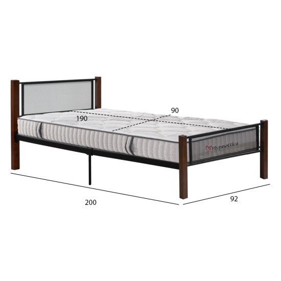 ΚΡΕΒΑΤΙ ΜΕ ΣΤΡΩΜΑ RAYVEN HM10754.02 ΜΕΤΑΛΛΟ & RUBBERWOOD ΣΕ DIRTY OAK--ΣΤΡΩΜΑ 90Χ190
