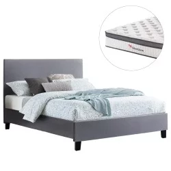 ΚΡΕΒΑΤΙ ΜΕ ΣΤΡΩΜΑ BECCA HM10803.11 ΓΚΡΙ ΥΦΑΣΜΑ--ΓΙΑ 150x200εκ