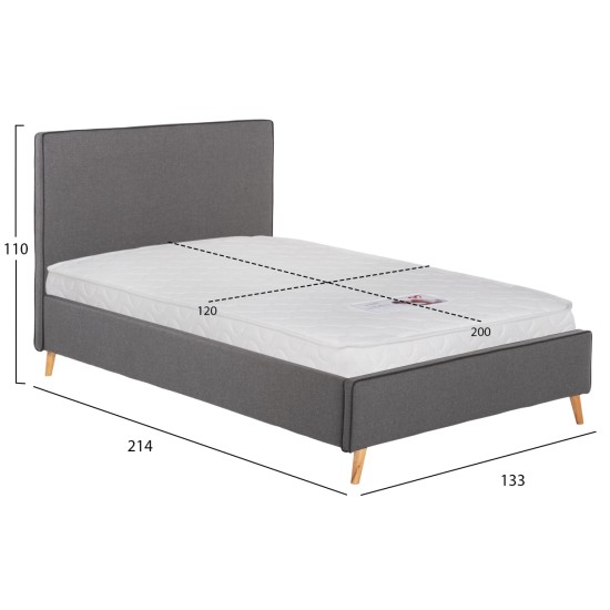 ΚΡΕΒΑΤΙ ΜΕ ΣΤΡΩΜΑ MAYLIN HM21281.03 ΓΚΡΙ ΥΦΑΣΜΑ--ΓΙΑ 120x200εκ