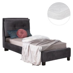 ΚΡΕΒΑΤΙ ΜΕ ΣΤΡΩΜΑ RILEY HM21282.01 ΓΚΡΙ ΒΕΛΟΥΔΟ--ΓΙΑ 90x200εκ