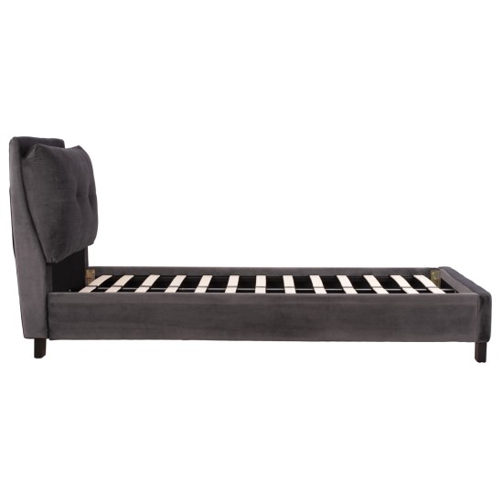 ΚΡΕΒΑΤΙ ΜΕ ΣΤΡΩΜΑ RILEY HM21282.01 ΓΚΡΙ ΒΕΛΟΥΔΟ--ΓΙΑ 90x200εκ