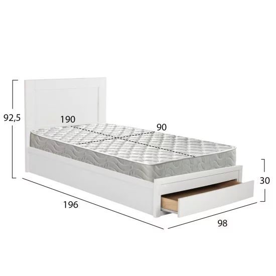 ΚΡΕΒΑΤΙ ΜΕ ΣΥΡΤΑΡΙ & ΣΤΡΩΜΑ MELANY HM10745.04 ΜΕΛΑΜΙΝΗ ΣΕ ΛΕΥΚΟ--ΓΙΑ 90x190εκ