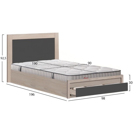 ΚΡΕΒΑΤΙ ΜΕ ΣΥΡΤΑΡΙ & ΣΤΡΩΜΑ MELANY HM10756.04 ΜΕΛΑΜΙΝΗ SONAMA/ΓΚΡΙ--ΓΙΑ 90x190εκ
