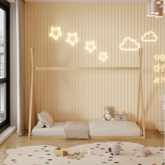 ΚΡΕΒΑΤΙ ΠΑΙΔΙΚΟ MUNK HM681.01 τ.MONTESSORI ΜΑΣΙΦ ΞΥΛΟ ΠΕΥΚΟΥ ΦΥΣΙΚΟ- 190x90εκ