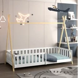 ΚΡΕΒΑΤΙ ΠΑΙΔΙΚΟ ΜΕ ΚΑΓΚΕΛΑ MUNK HM21325 ΠΕΥΚΟ ΛΕΥΚΟ/ΦΥΣΙΚΟ--ΜΕ ΣΤΡΩΜΑ 90x190εκ