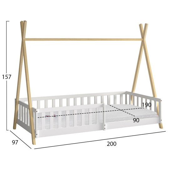 ΚΡΕΒΑΤΙ ΠΑΙΔΙΚΟ ΜΕ ΚΑΓΚΕΛΑ MUNK HM21325 ΠΕΥΚΟ ΛΕΥΚΟ/ΦΥΣΙΚΟ--ΜΕ ΣΤΡΩΜΑ 90x190εκ