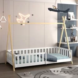 ΚΡΕΒΑΤΙ ΠΑΙΔΙΚΟ ΜΕ ΚΑΓΚΕΛΑ MUNK HM739.03 τ.MONTESSORI ΠΕΥΚΟ ΦΥΣΙΚΟ-ΛΕΥΚΟ--190x90εκ