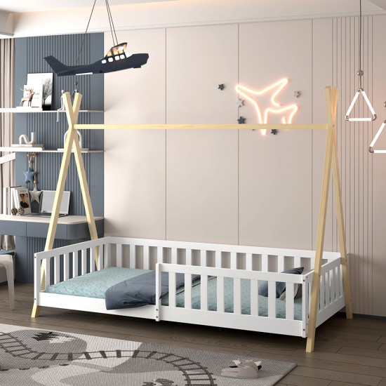 ΚΡΕΒΑΤΙ ΠΑΙΔΙΚΟ ΜΕ ΚΑΓΚΕΛΑ MUNK HM739.03 τ.MONTESSORI ΠΕΥΚΟ ΦΥΣΙΚΟ-ΛΕΥΚΟ--190x90εκ