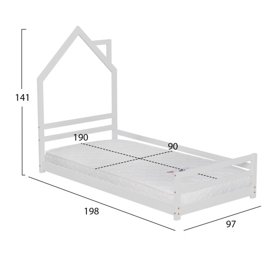 ΚΡΕΒΑΤΙ ΠΑΙΔΙΚΟ ΜΕ ΣΤΡΩΜΑ HOUSER HM21301 ΞΥΛΟ ΠΕΥΚΟΥ ΣΕ ΛΕΥΚΟ--ΣΤΡΩΜΑ 90x190εκ