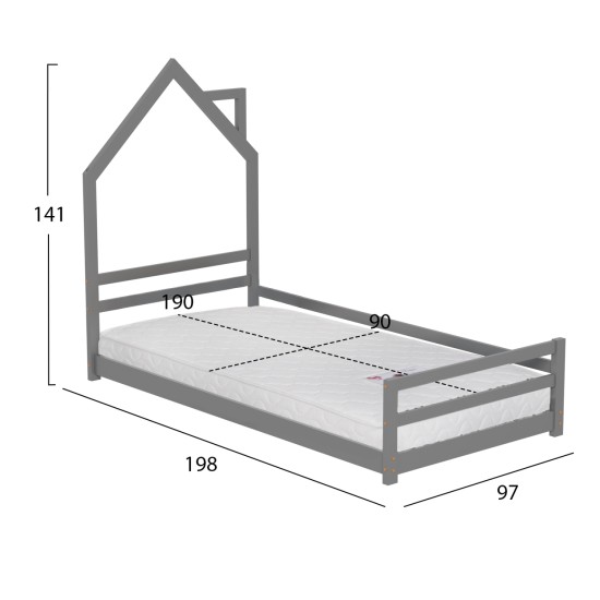 ΚΡΕΒΑΤΙ ΠΑΙΔΙΚΟ ΜΕ ΣΤΡΩΜΑ HOUSER HM21301.01 ΞΥΛΟ ΠΕΥΚΟΥ ΣΕ ΓΚΡΙ--ΣΤΡΩΜΑ 90x190εκ