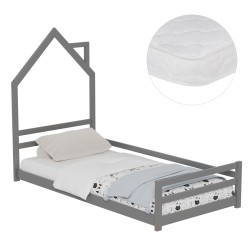 ΚΡΕΒΑΤΙ ΠΑΙΔΙΚΟ ΜΕ ΣΤΡΩΜΑ HOUSER HM21301.01 ΞΥΛΟ ΠΕΥΚΟΥ ΣΕ ΓΚΡΙ--ΣΤΡΩΜΑ 90x190εκ