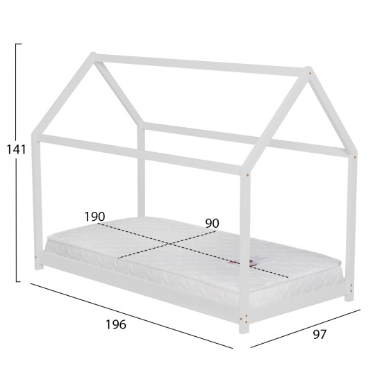 ΚΡΕΒΑΤΙ ΠΑΙΔΙΚΟ ΜΕ ΣΤΡΩΜΑ PEPE HM21302.01 ΞΥΛΟ ΠΕΥΚΟΥ ΣΕ ΛΕΥΚΟ--ΣΤΡΩΜΑ 90x190εκ