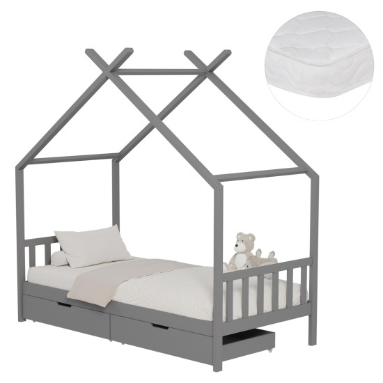 ΚΡΕΒΑΤΙ ΠΑΙΔΙΚΟ ΜΕ ΣΤΡΩΜΑ KLARICE HM21305.02 ΞΥΛΟ ΠΕΥΚΟΥ ΣΕ ΓΚΡΙ--ΣΤΡΩΜΑ 90x190εκ