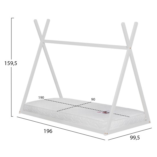 ΚΡΕΒΑΤΙ ΠΑΙΔΙΚΟ ΜΕ ΣΤΡΩΜΑ MUNK HM21306.01 ΞΥΛΟ ΠΕΥΚΟΥ ΣΕ ΛΕΥΚΟ--ΣΤΡΩΜΑ 90x190εκ
