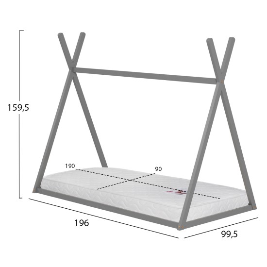 ΚΡΕΒΑΤΙ ΠΑΙΔΙΚΟ ΜΕ ΣΤΡΩΜΑ MUNK HM21306.02 ΞΥΛΟ ΠΕΥΚΟΥ ΣΕ ΓΚΡΙ--ΣΤΡΩΜΑ 90x190εκ