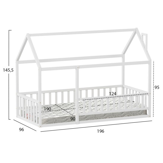 ΚΡΕΒΑΤΙ ΠΑΙΔΙΚΟ ΜΕ ΣΤΡΩΜΑ HOUSER HM21315.01 ΞΥΛΟ ΠΕΥΚΟΥ ΣΕ ΛΕΥΚΟ--ΣΤΡΩΜΑ 90x190εκ