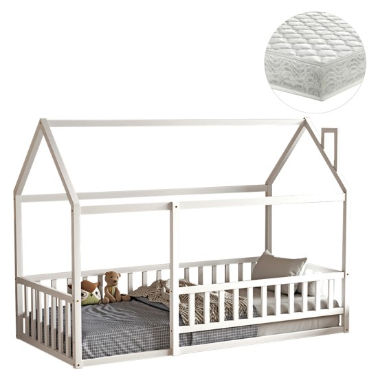 ΚΡΕΒΑΤΙ ΠΑΙΔΙΚΟ ΜΕ ΣΤΡΩΜΑ HOUSER HM21315.01 ΞΥΛΟ ΠΕΥΚΟΥ ΣΕ ΛΕΥΚΟ--ΣΤΡΩΜΑ 90x190εκ