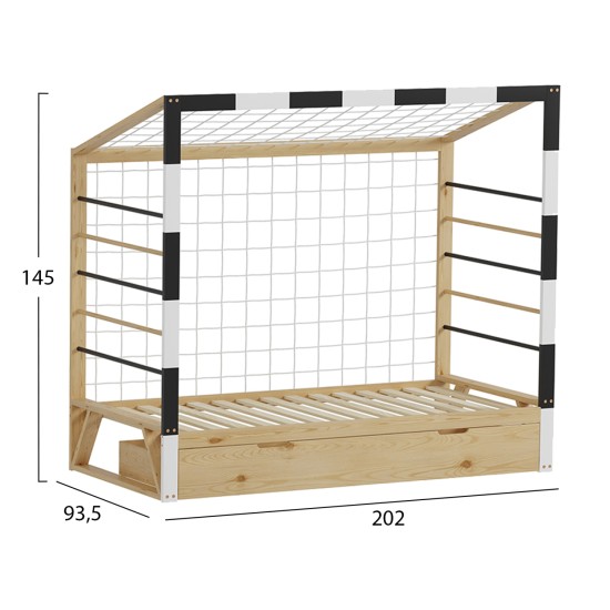 ΚΡΕΒΑΤΙ ΠΑΙΔΙΚΟ τ.MONTESSORI ΜΕ ΣΥΡΤΑΡΙ GOALIE HM700 ΞΥΛΟ ΠΕΥΚΟΥ ΦΥΣΙΚΟ-ΛΕΥΚΟ-ΜΑΥΡΟ- 190x90εκ