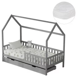 ΚΡΕΒΑΤΙ ΠΑΙΔΙΚΟ ΜΕ ΣΥΡΤΑΡΙΑ PHYLLIS HM21324.02 ΞΥΛΟ ΠΕΥΚΟΥ ΓΚΡΙ--ΜΕ ΣΤΡΩΜΑ 90x190εκ