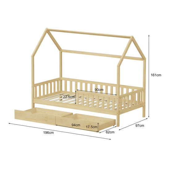 ΚΡΕΒΑΤΙ ΠΑΙΔΙΚΟ ΜΕ ΣΥΡΤΑΡΙΑ PHYLLIS HM724.01 τ.MONTESSORI ΦΥΣΙΚΟ 196x97x161Υεκ.