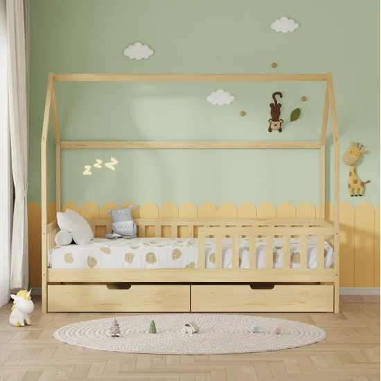 ΚΡΕΒΑΤΙ ΠΑΙΔΙΚΟ ΜΕ ΣΥΡΤΑΡΙΑ PHYLLIS HM724.01 τ.MONTESSORI ΦΥΣΙΚΟ 196x97x161Υεκ.