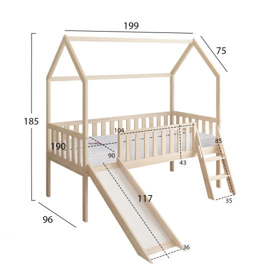 ΚΡΕΒΑΤΙ ΠΑΙΔΙΚΟ ΤΣΟΥΛΗΘΡΑ PHYLLIS HM21310 ΠΕΥΚΟ ΣΕ ΦΥΣΙΚΟ--ΜΕ ΣΤΡΩΜΑ 90x190εκ