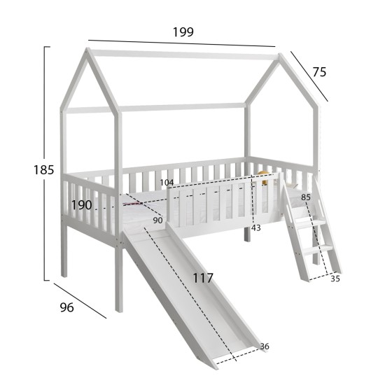 ΚΡΕΒΑΤΙ ΠΑΙΔΙΚΟ ΤΣΟΥΛΗΘΡΑ PHYLLIS HM21310.01 ΠΕΥΚΟ ΣΕ ΛΕΥΚΟ--ΜΕ ΣΤΡΩΜΑ 90x190εκ