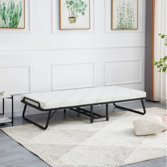 ΚΡΕΒΑΤΙ-ΡΑΝΤΖΟ ΜΕ ΣΤΡΩΜΑ NETTI HM691.01 ΜΕΤΑΛΛΙΚΟ ΜΑΥΡΟ ΜΑΤ 190x76x30Υεκ.