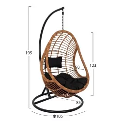 ΚΡΕΜΑΣΤΗ ΠΟΛΥΘΡΟΝΑ ΦΩΛΙΑ CALLIE HM5541.04 ΜΕ ΜΠΕΖ WICKER & ΜΑΥΡΑ ΜΑΞΙΛΑΡΙΑ Φ105Χ195Υ εκ.