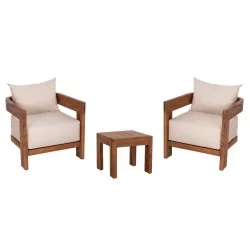 LOUNGE ΣΕΤ KIOTO HM10960 ΤΡΑΠΕΖΑΚΙ & 2 ΠΟΛΥΘΡΟΝΕΣ--ΞΥΛΟ TEAK--ΜΠΕΖ ΜΑΞΙΛΑΡΙΑ