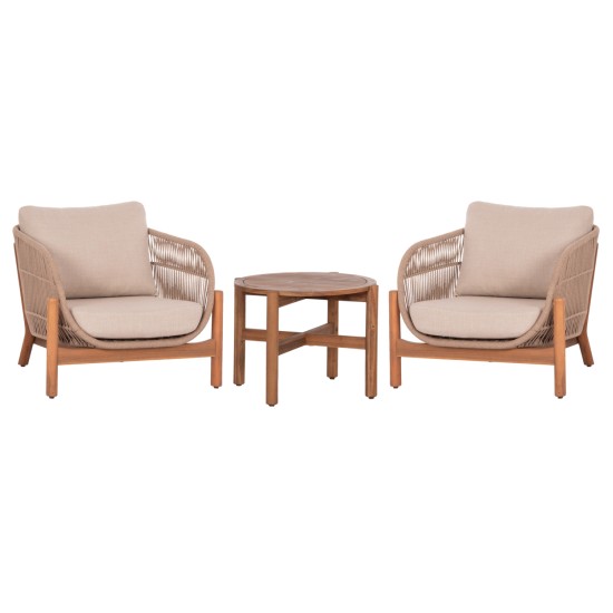 LOUNGE ΣΕΤ SANJI HM21214 ΤΡΑΠΕΖΙ & 2 ΠΟΛΥΘΡΟΝΕΣ--ΞΥΛΟ ΑΚΑΚΙΑΣ-ΑΛΟΥΜΙΝΙΟ-ΣΧΟΙΝΙ