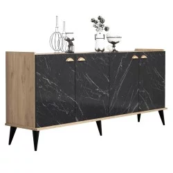 ΜΠΟΥΦΕΣ ΜΕΛΑΜΙΝΗΣ HM9045.01 NATURAL WOOD - ΜΑΥΡΟ ΜΑΡΜΑΡΟ 180x41x77,8Y εκ.