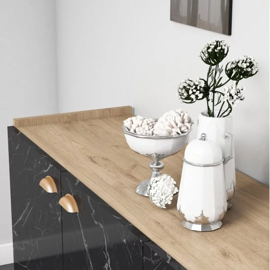 ΜΠΟΥΦΕΣ ΜΕΛΑΜΙΝΗΣ HM9045.01 NATURAL WOOD - ΜΑΥΡΟ ΜΑΡΜΑΡΟ 180x41x77,8Y εκ.