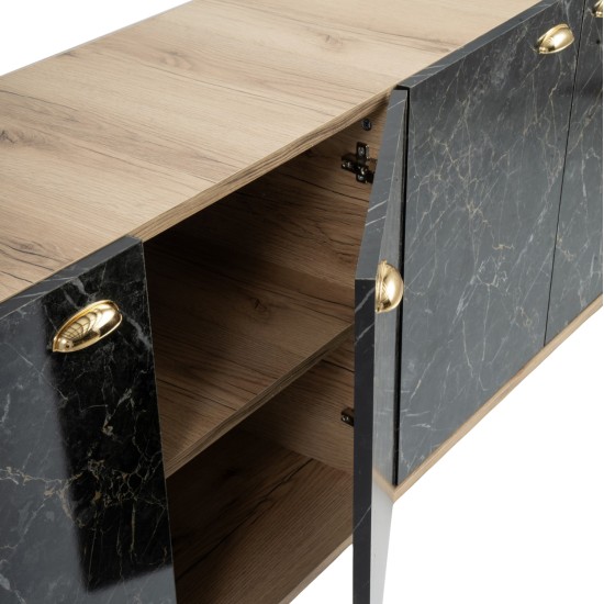 ΜΠΟΥΦΕΣ ΜΕΛΑΜΙΝΗΣ HM9045.01 NATURAL WOOD - ΜΑΥΡΟ ΜΑΡΜΑΡΟ 180x41x77,8Y εκ.