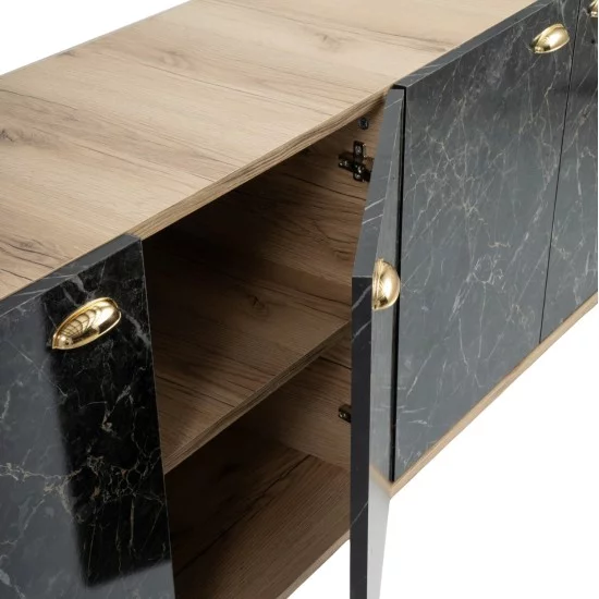ΜΠΟΥΦΕΣ ΜΕΛΑΜΙΝΗΣ HM9045.01 NATURAL WOOD - ΜΑΥΡΟ ΜΑΡΜΑΡΟ 180x41x77,8Y εκ.